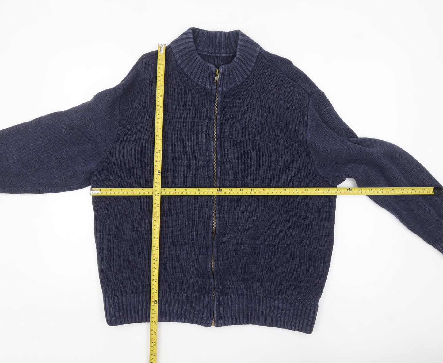 Ecolution Men’s Blue Hemp Full Zip Knitted Jumper Size M