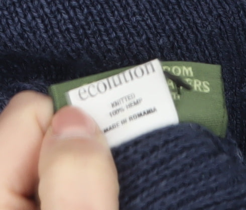 Ecolution Men’s Blue Hemp Full Zip Knitted Jumper Size M