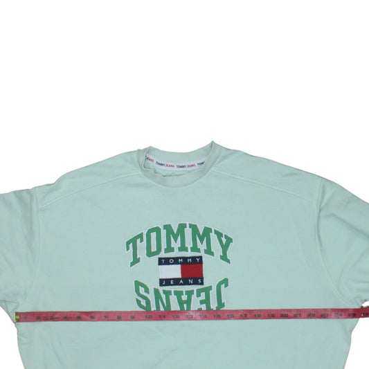 Tommy Jeans Womens Mint Green Small Pullover Sweatshirt Crew Neck Cotton