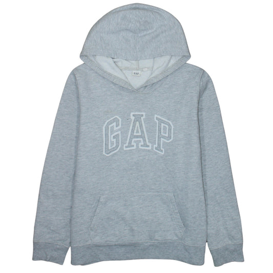 GAP Women Grey Pullover Hoodie L Logo Cotton Blend Casual