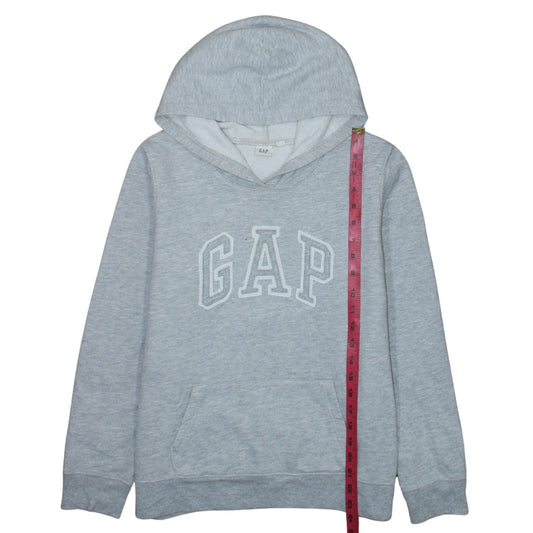 GAP Women Grey Pullover Hoodie L Logo Cotton Blend Casual