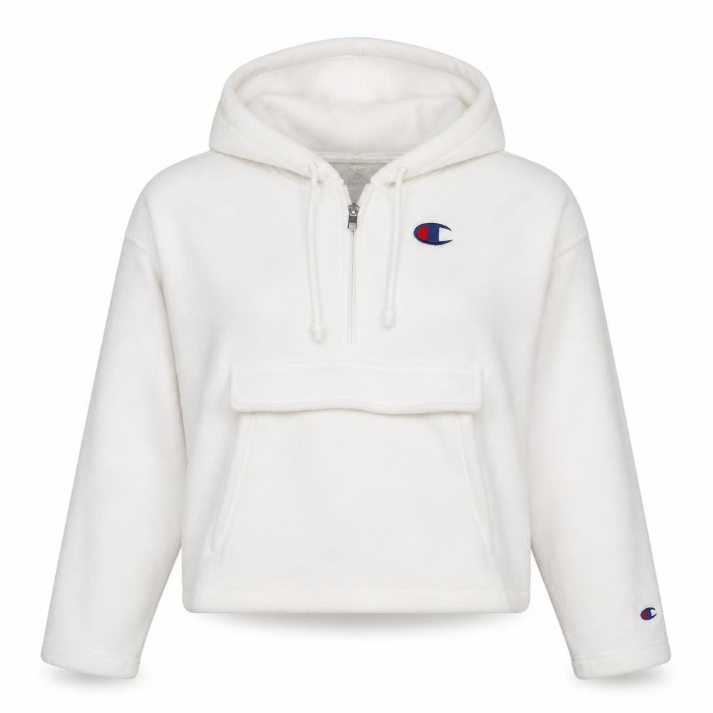 Champion Women's White Medium 1/2 Zip Hooded Fleece Sweatshirt