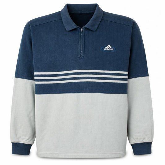 Adidas Men’s Blue Striped 1/4 Zip Collared Sweatshirt Size L
