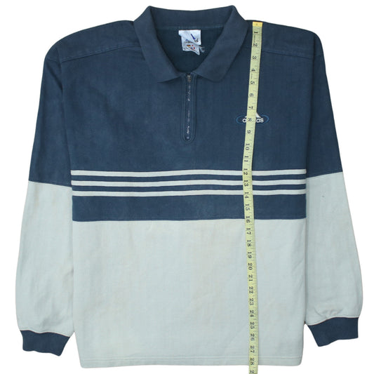 Adidas Men’s Blue Striped 1/4 Zip Collared Sweatshirt Size L