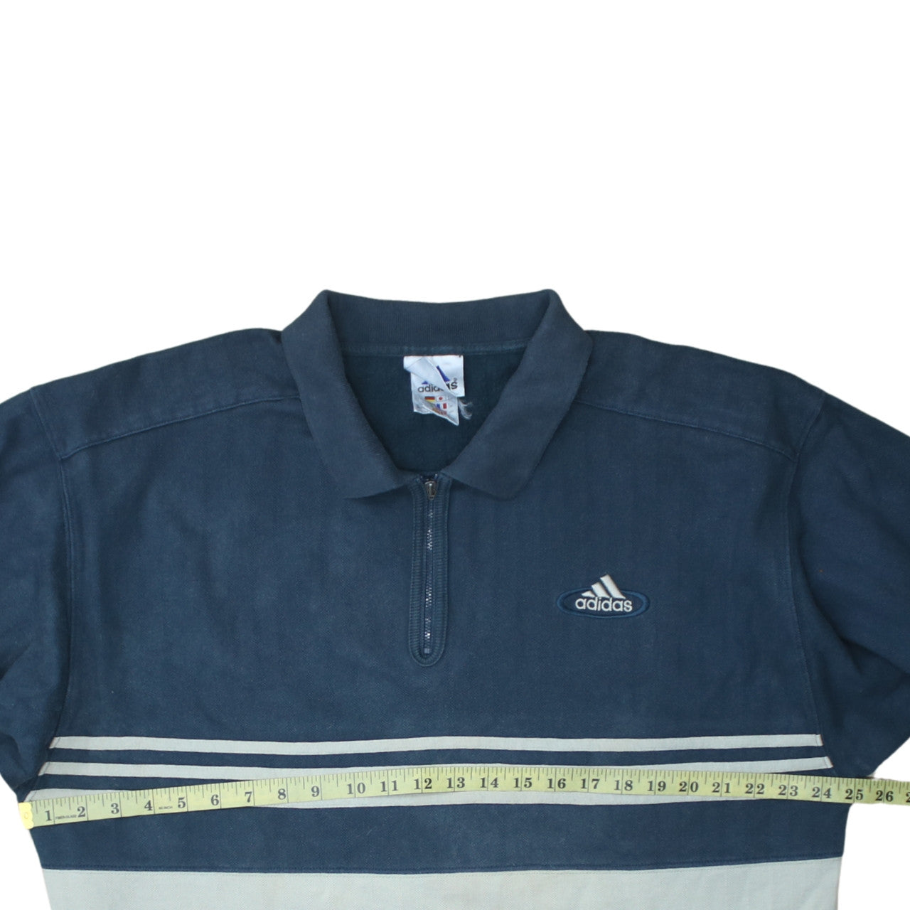 Adidas Men’s Blue Striped 1/4 Zip Collared Sweatshirt Size L