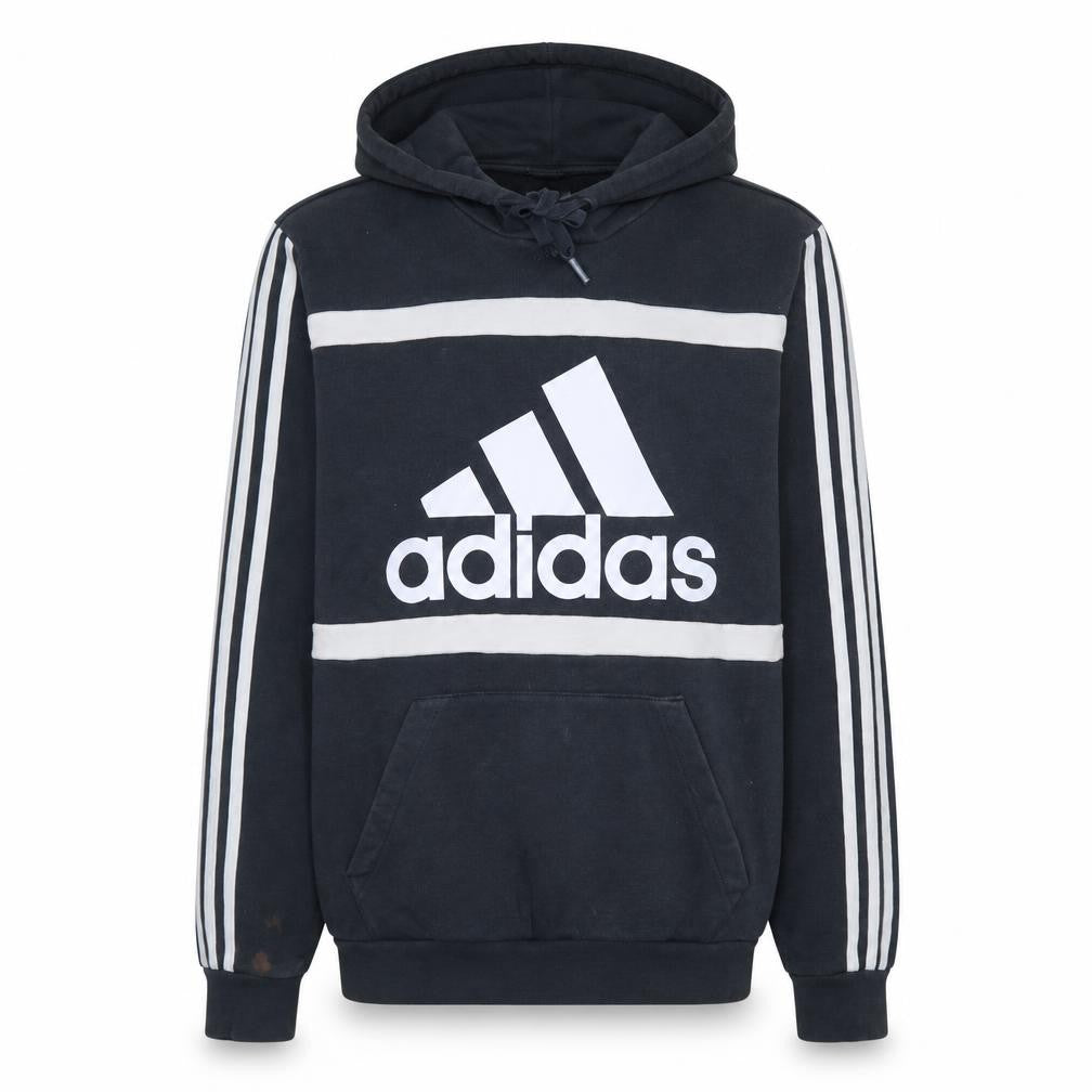 Adidas Men's Black XS Pullover Graphic Hoodie with Logo Stripes