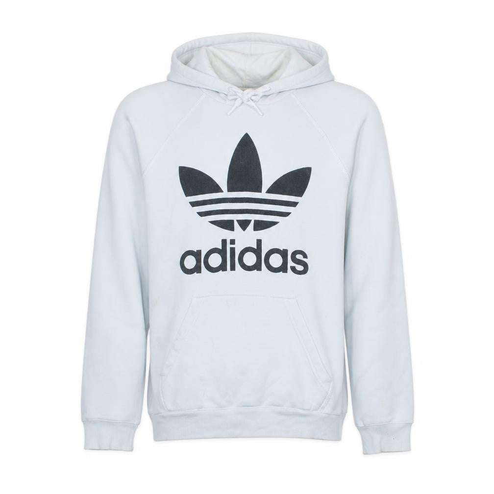 Adidas Men’s White Pullover Hoodie Small Logo Graphic Fleece