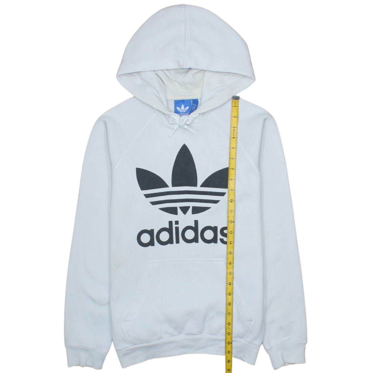 Adidas Men’s White Pullover Hoodie Small Logo Graphic Fleece