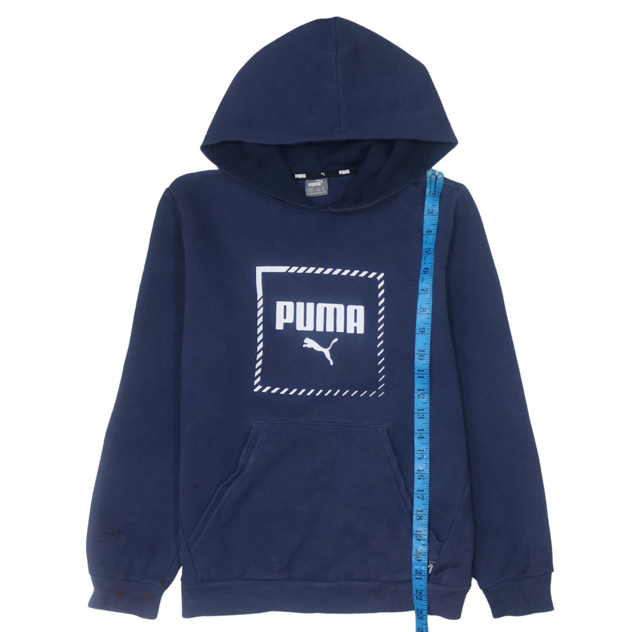 Puma Teens Blue Pullover Hoodie L Logo Fleece Sweatshirt