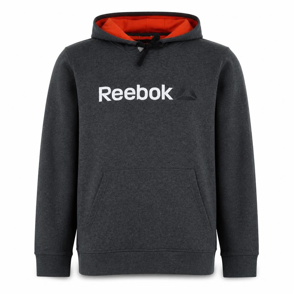 Reebok Men's Grey Hoodie L Pullover Logo Cotton Blend Warm Sweatshirt