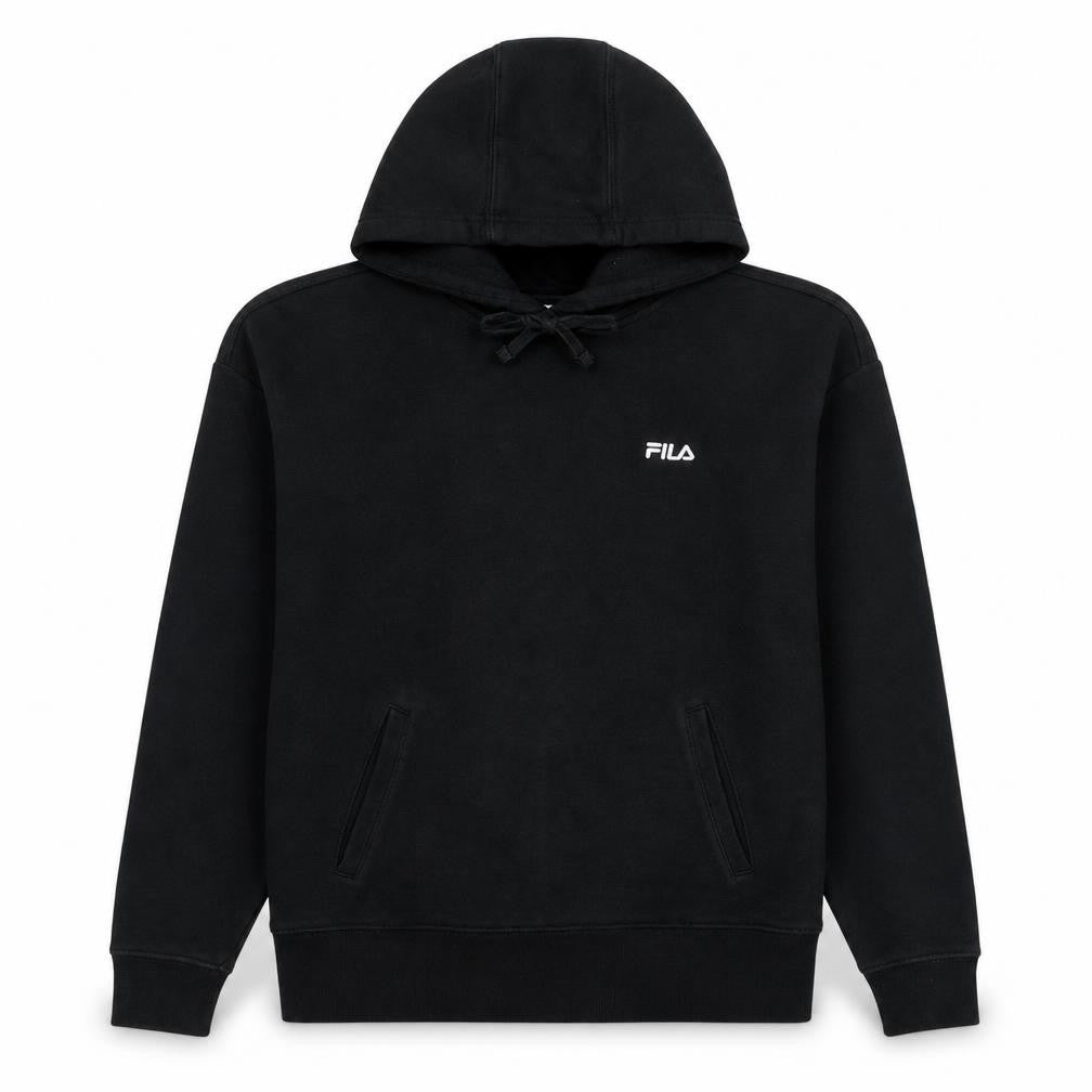 Fila Women Black Pullover Hoodie Medium Cotton Blend Casual