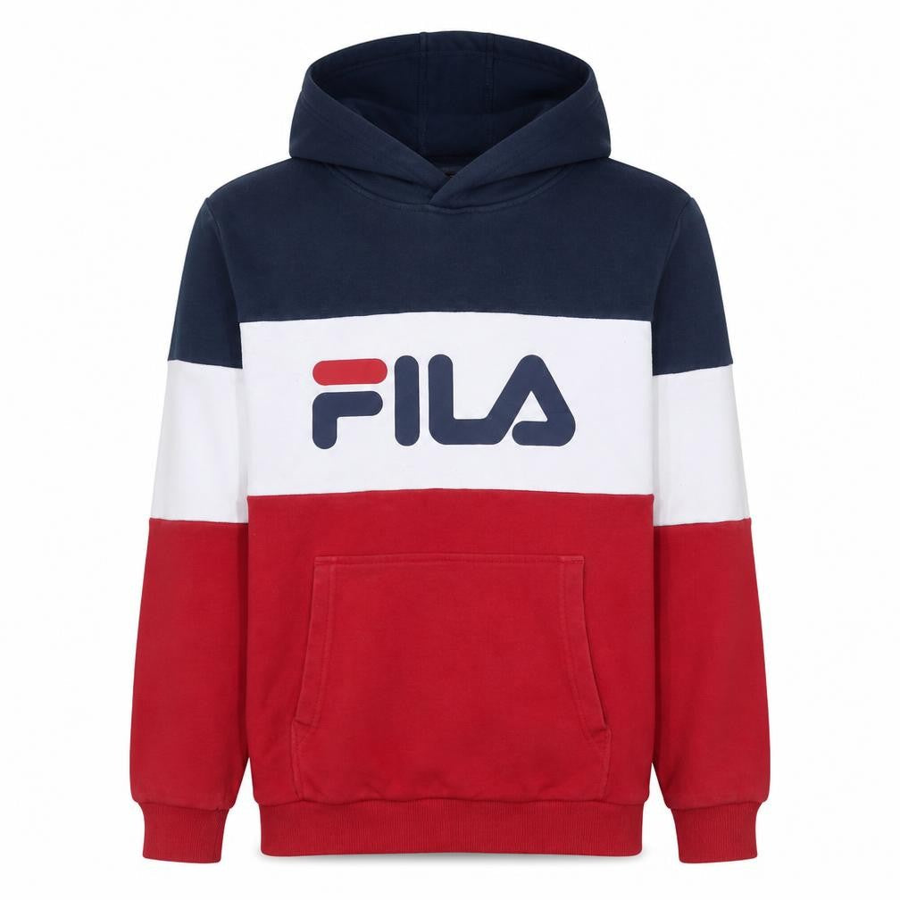 Fila Boys Red White Blue Pullover Hoodie 13-14 Years Cotton Blend Colourblock