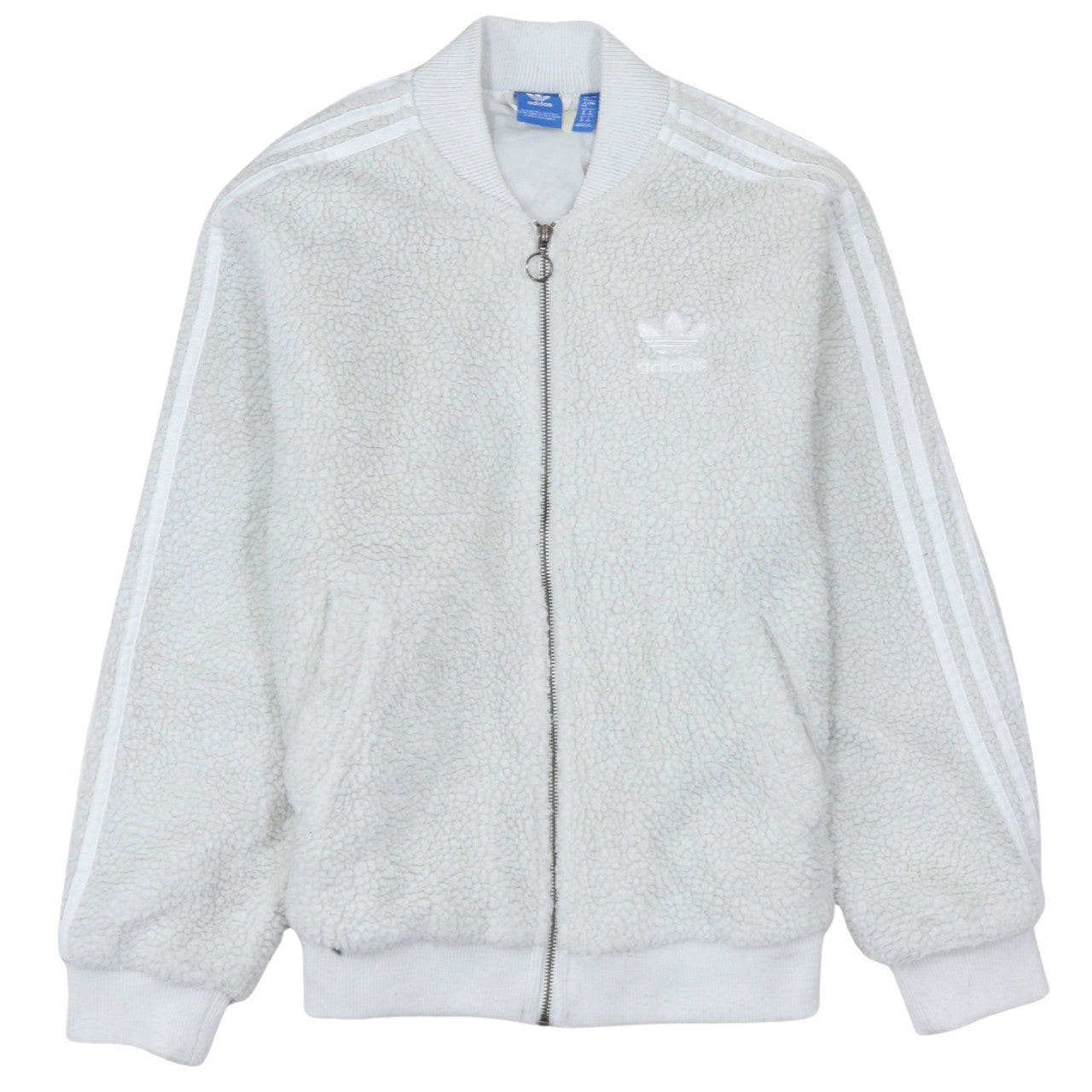 Adidas Womens White Fleece Lined Track Jacket Size 12 Regular Fit