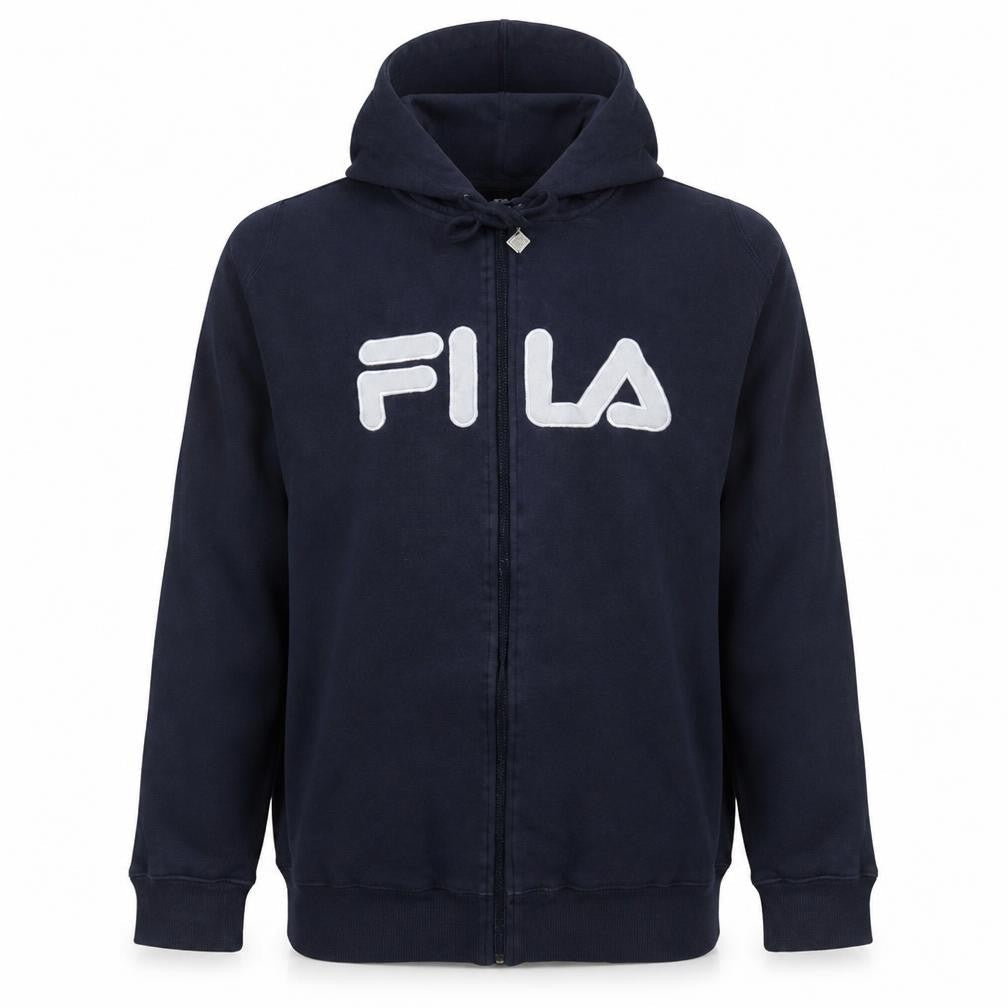 Fila Men's Blue Full Zip Hoodie L Sports Logo Fleece Sweatshirt