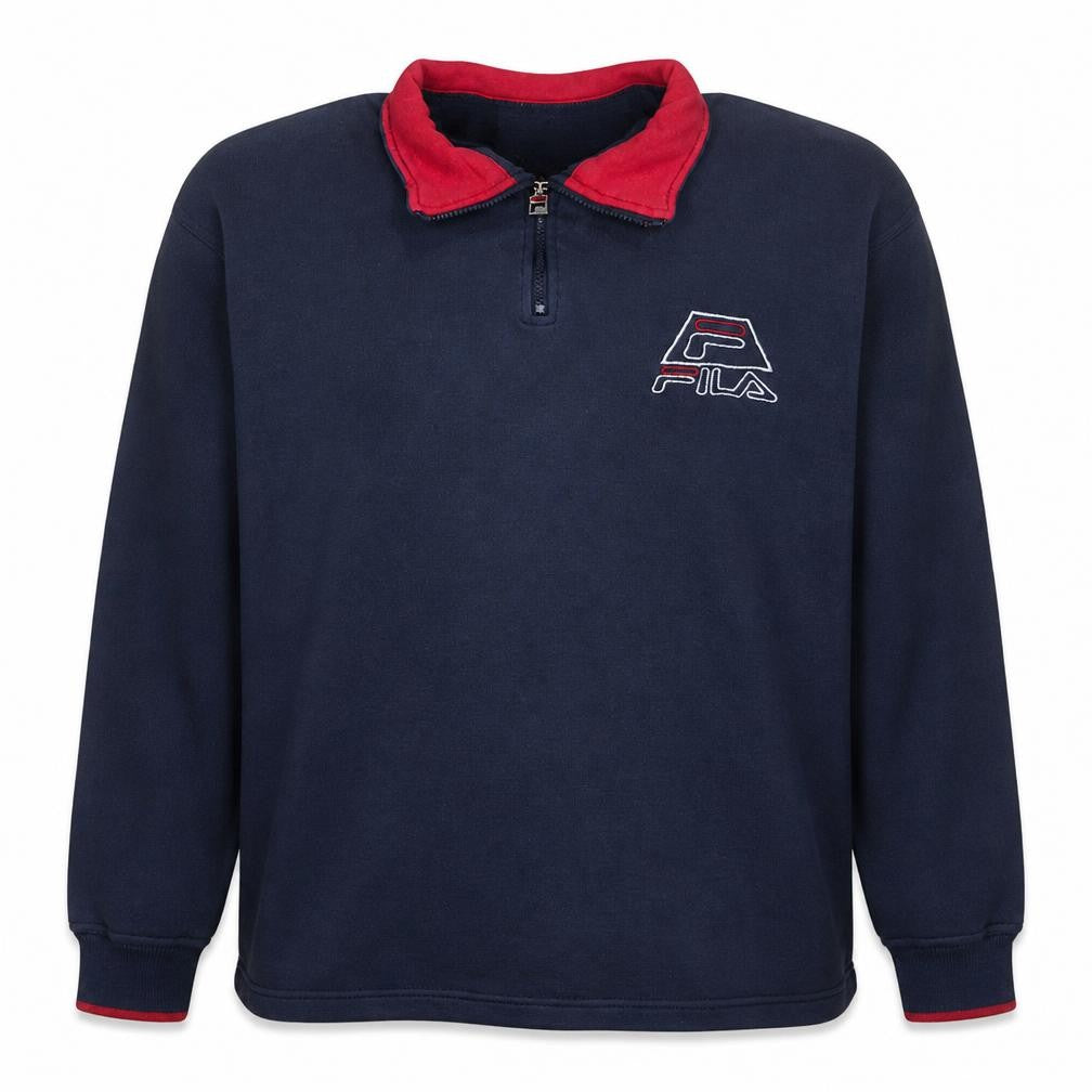 Fila Men's Blue 1/4 Zip Embroidered Logo Sweatshirt Size L