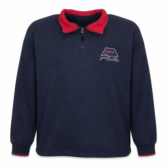 Fila Men's Blue 1/4 Zip Embroidered Logo Sweatshirt Size L