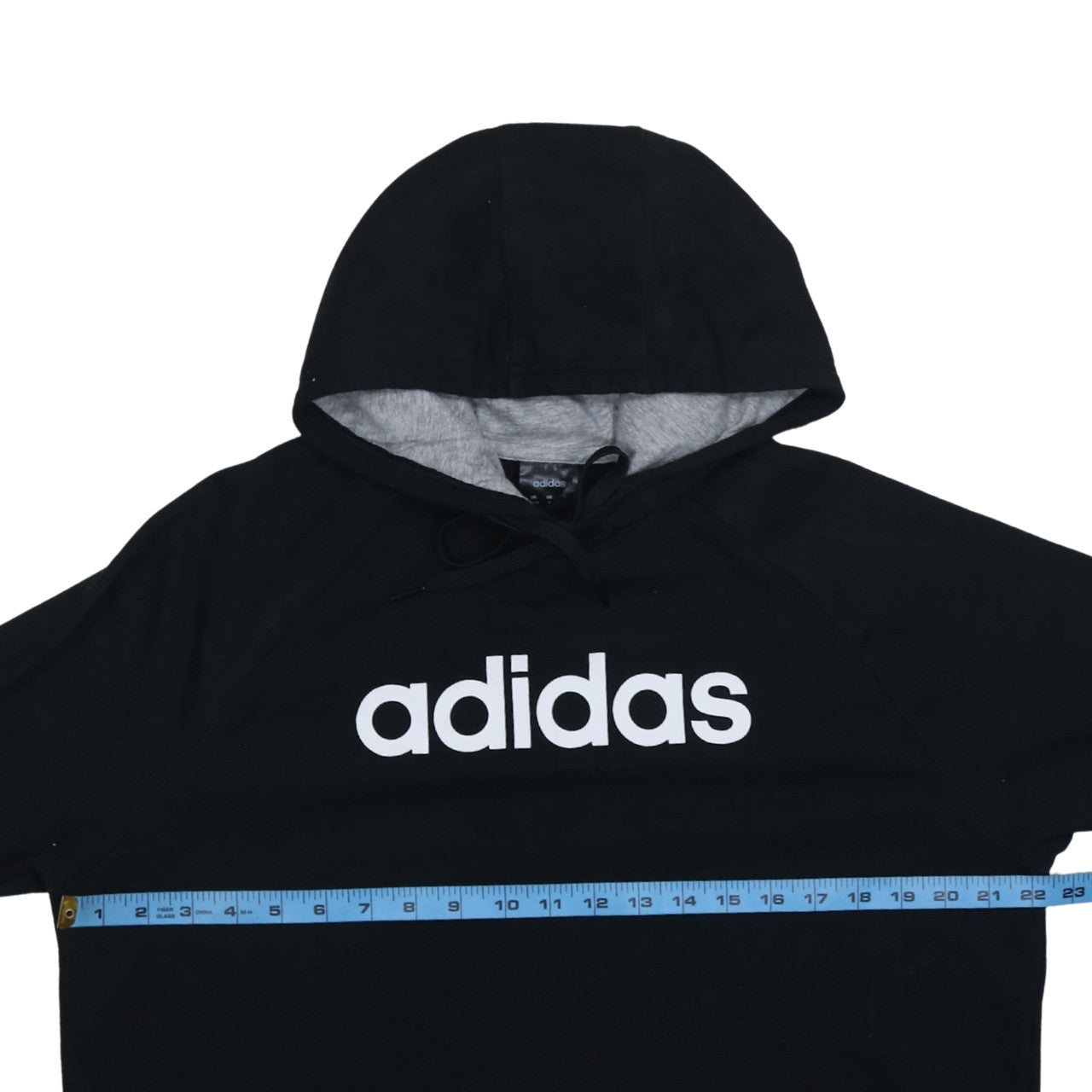 Adidas Womens Black Pullover Hoodie Size 12-14 Logo Print Cotton Blend