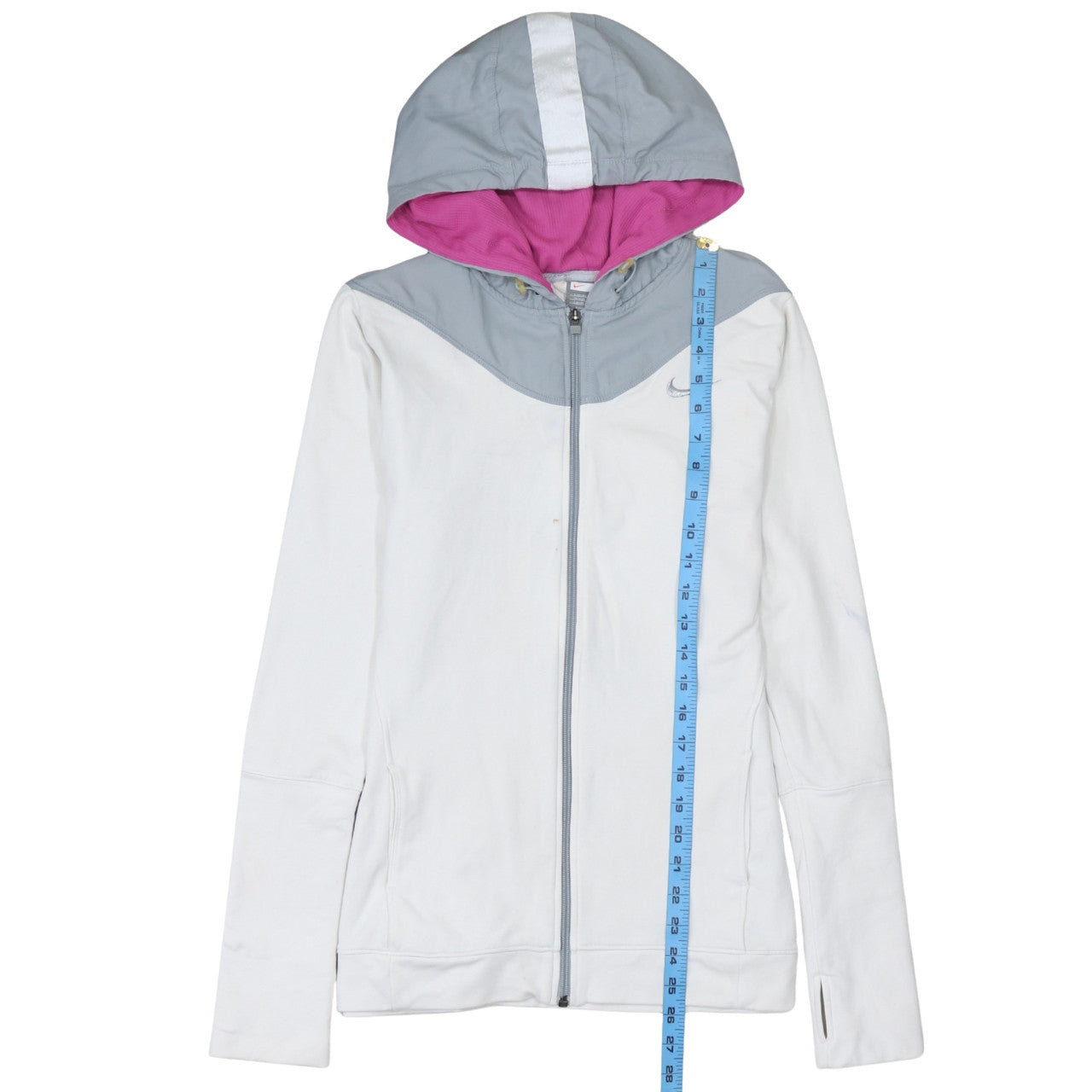 Nike Women's Grey White Full Zip Hoodie Size L 16/18 Hooded Sportswear