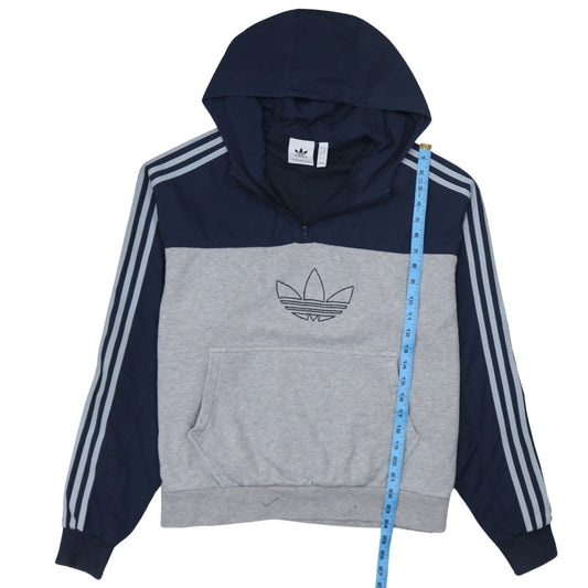 Adidas Mens Grey Blue 1/2 Zip Hoodie Size L Sportswear
