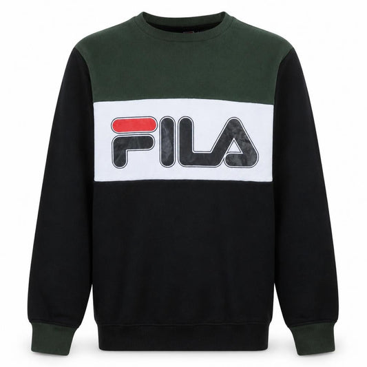 Fila Mens Green Black White Colourblock Logo Sweatshirt Size S