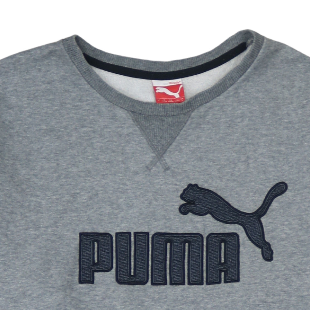 Puma Mens Grey L Crew Neck Pullover Sweatshirt Embroidered Logo