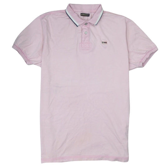 Napapijri Men Pink Short Sleeve Cotton Polo Shirt Size L
