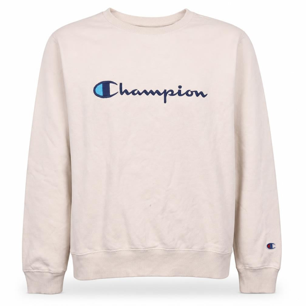 Champion Boys Beige Pullover Sweatshirt L Embroidered Logo Crew Neck