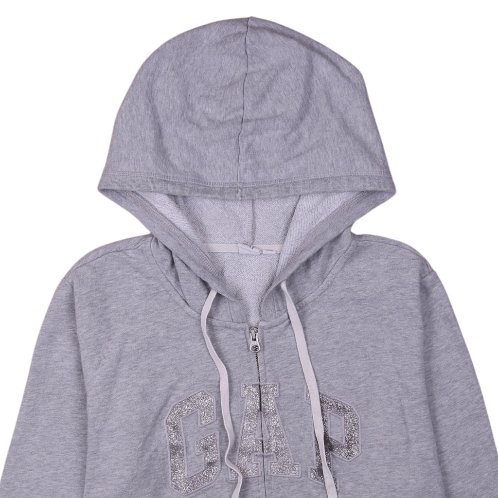 GAP Women Grey Full Zip Hoodie XL Glitter Logo Casual Sweatshirt
