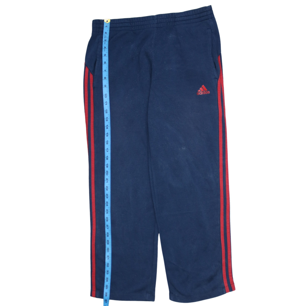 Adidas Men's Blue Sweatpants S Regular Fit with Red Stripes