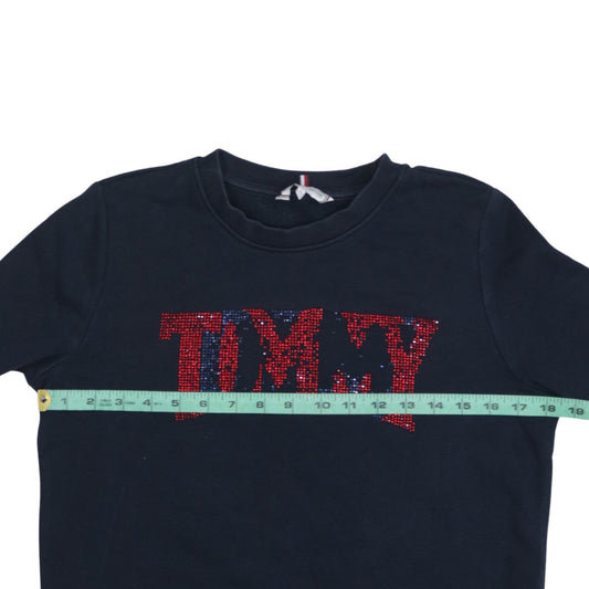 Tommy Hilfiger Womens Navy XS Sequin Logo Pullover Sweatshirt
