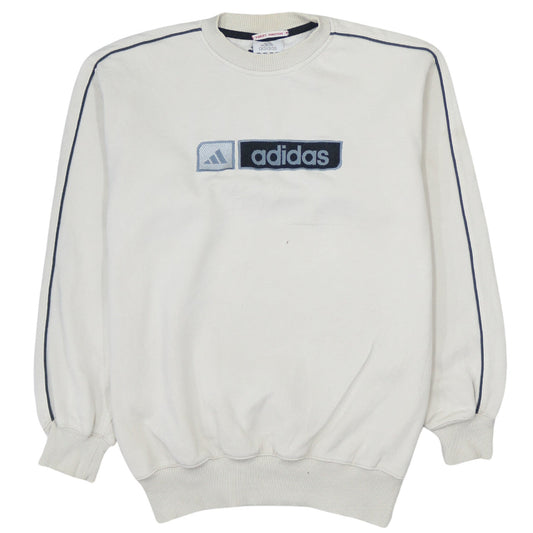 Adidas Teens White Pullover Sweatshirt 164 Logo Crew Neck Fleece