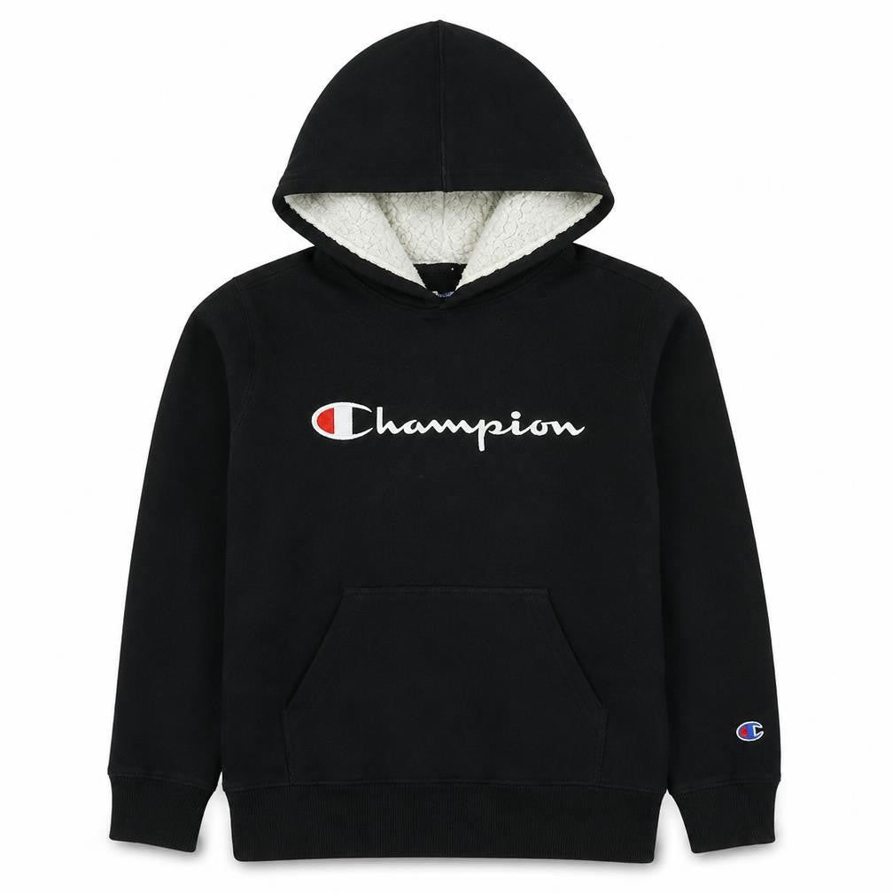 Champion Boys Black Pullover Fleece Hoodie M Logo Embroidered