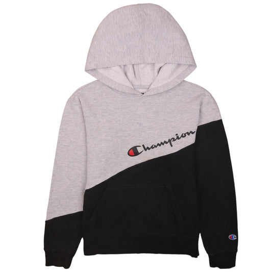 Champion Boys Grey & Black Pullover Hoodie L Colourblock Fleece Sweatshirt