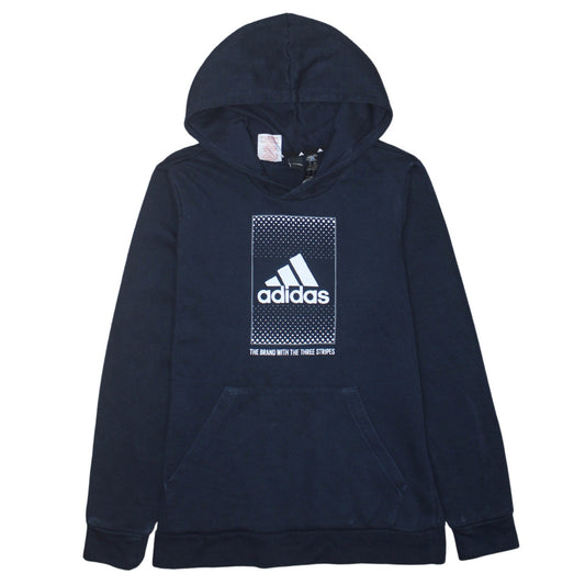 Adidas Boys Navy Blue Pullover Hoodie Size 13-14 Years Cotton Blend Logo