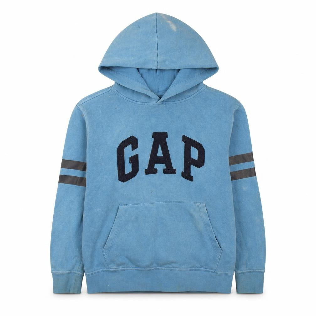 Gap Boys Blue XL Pullover Fleece Hoodie with Logo and Striped Sleeves