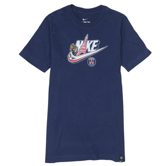 Nike Boys Blue PSG Paris Graphic Logo Short Sleeve Cotton T-Shirt Size 158