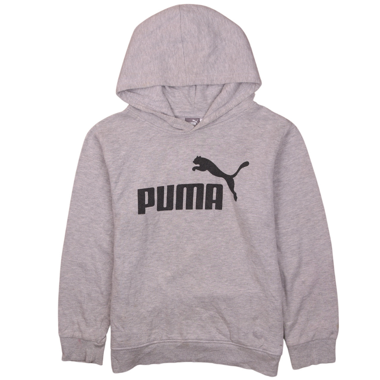 Puma Boys Grey Hoodie L 14-16 Pullover Fleece Cotton Blend Logo Print