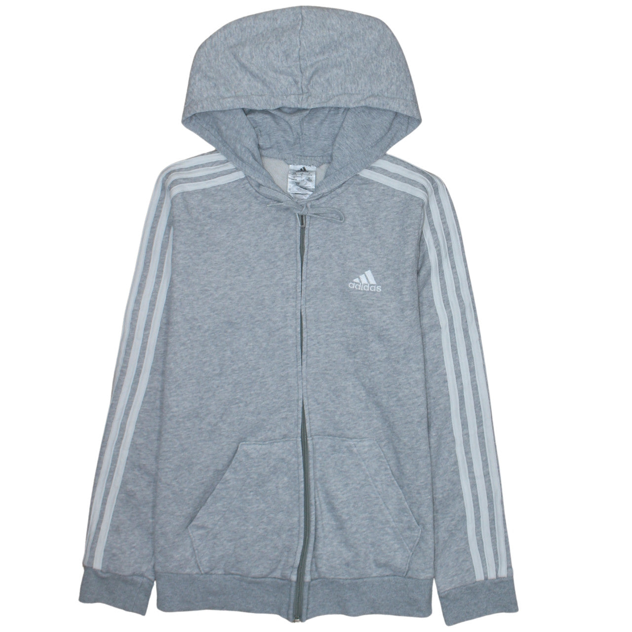 Adidas Women Grey Full Zip Hoodie Small 8-10 Hooded Sweatshirt
