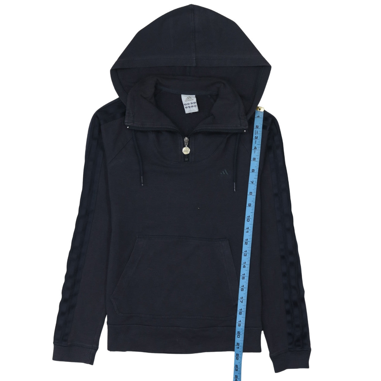 Adidas Women Black 1/4 Zip Hooded Sweatshirt Size 10 Organic Cotton