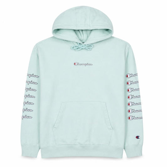 Champion Women Mint Green Large Pullover Hoodie with Logo Sleeves