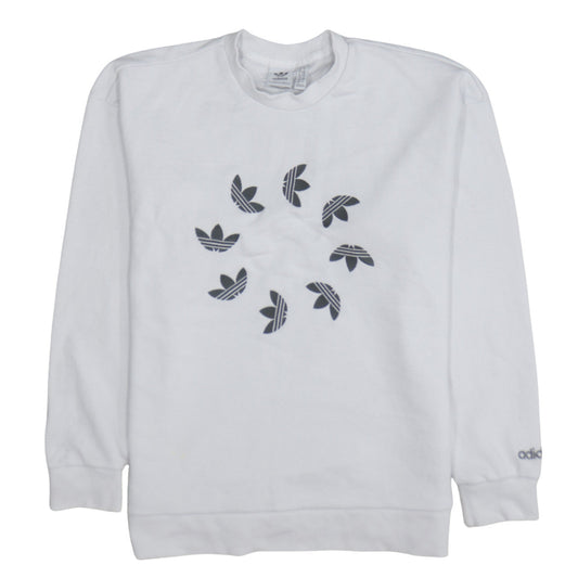 Adidas Womens White Crew Neck Pullover Sweatshirt Size 10 Cotton Blend