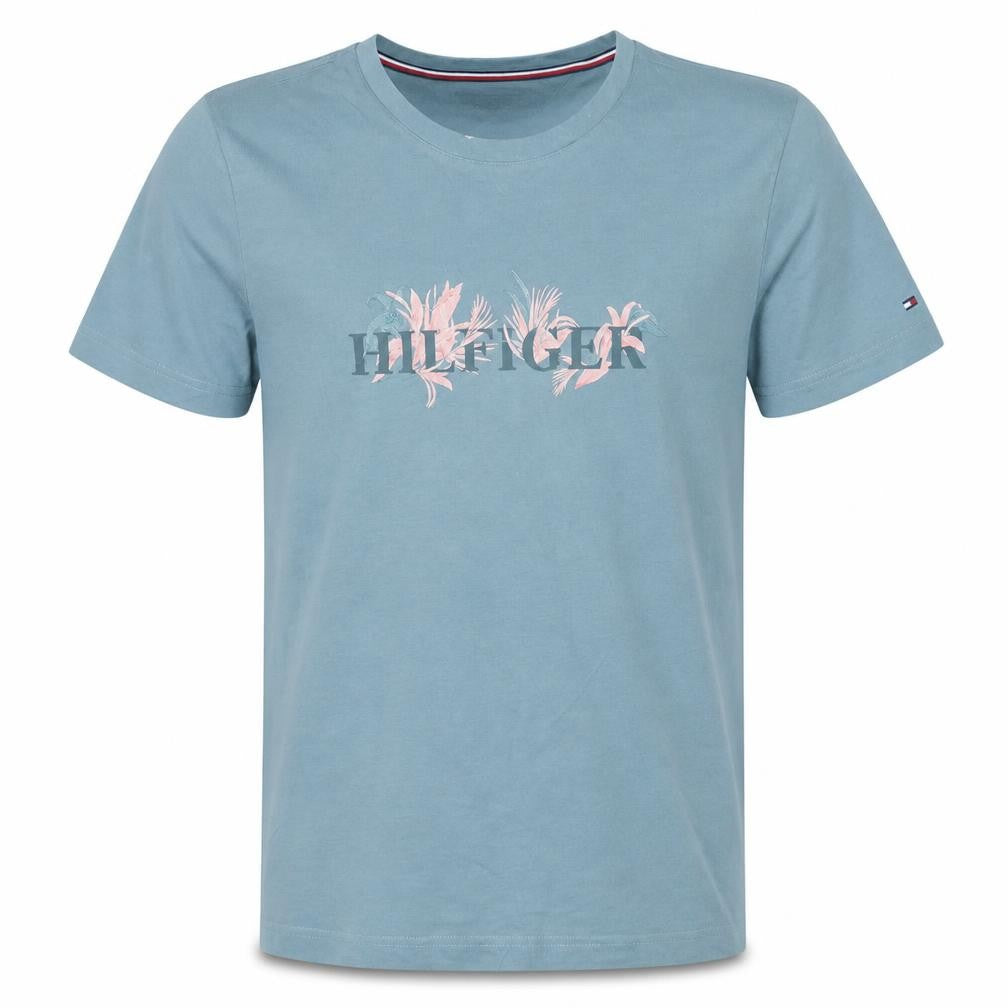 Tommy Hilfiger Men’s Blue Floral Logo Slim Fit Cotton T-Shirt Size M