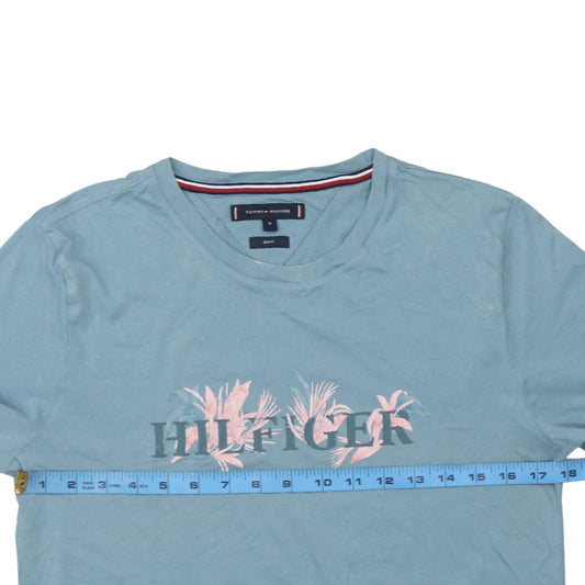 Tommy Hilfiger Men’s Blue Floral Logo Slim Fit Cotton T-Shirt Size M