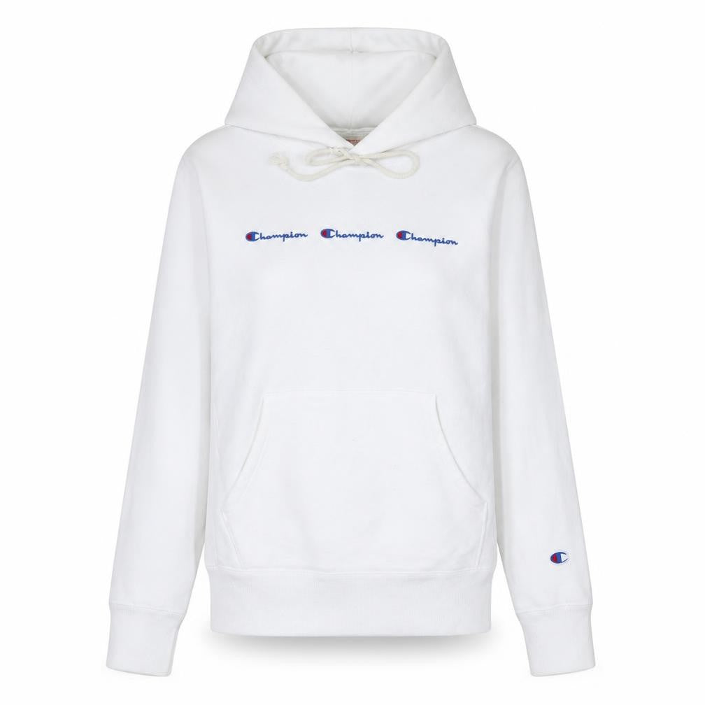 Champion Womens White Reverse Weave Hoodie Medium Pullover Cotton Blend