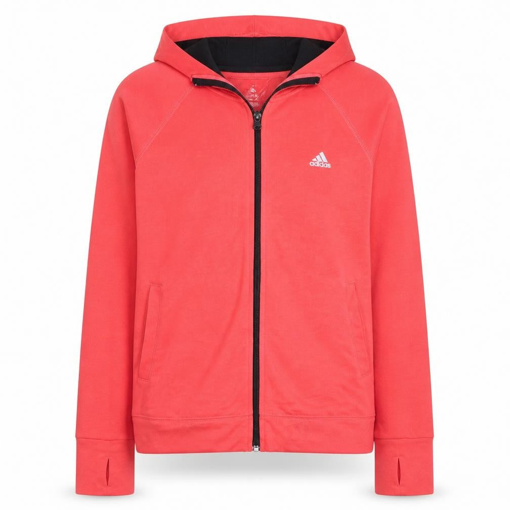 Adidas Womens Red Full Zip Hooded Sweatshirt UK 12-14 Climalite