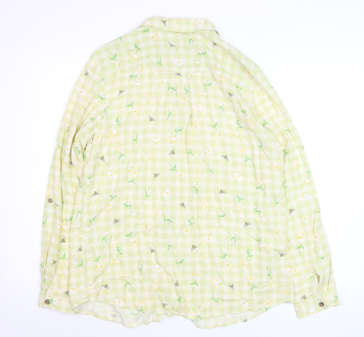 Country Rose Women Green Floral Check Viscose Button-Up Shirt Size 14