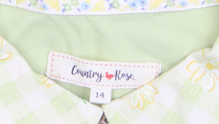 Country Rose Women Green Floral Check Viscose Button-Up Shirt Size 14