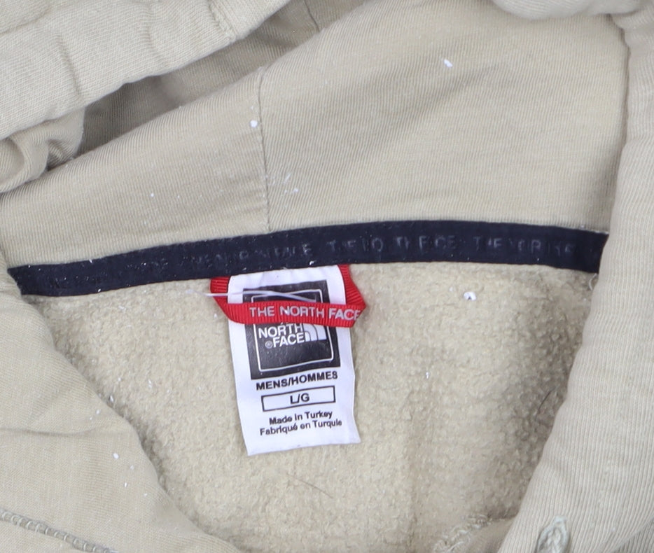 The North Face Men's Beige Pullover Hoodie L Fleece Logo Sweatshirt