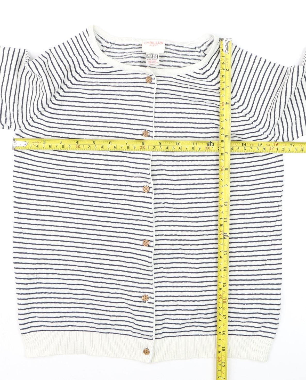 Cyrillus Women's White Striped Cotton Knit Cardigan Size 12