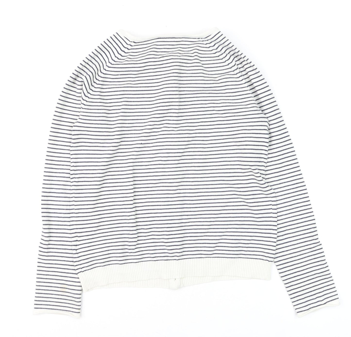 Cyrillus Women's White Striped Cotton Knit Cardigan Size 12